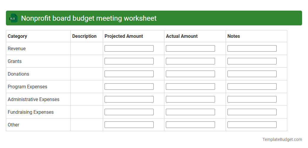 Nonprofit board budget meeting worksheet