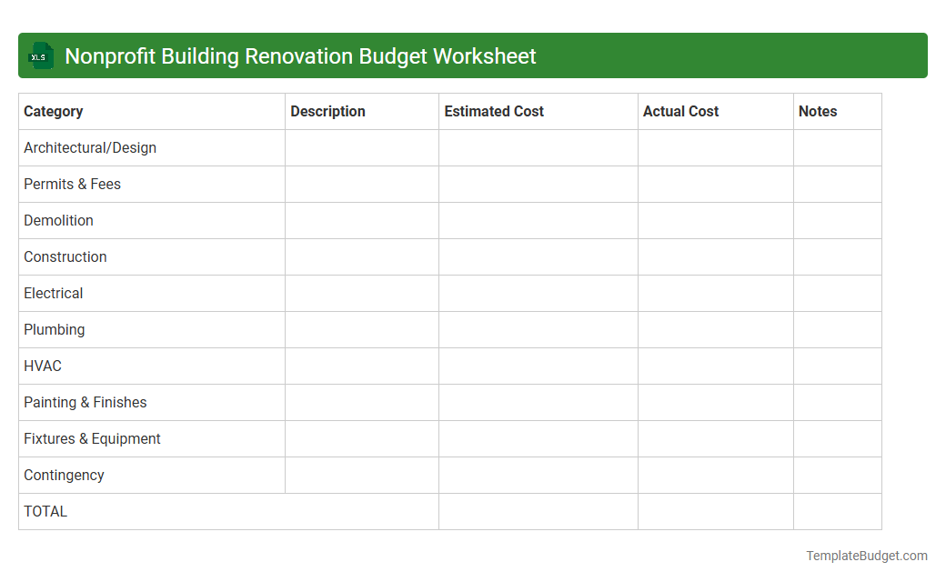 Nonprofit Building Renovation Budget Worksheet