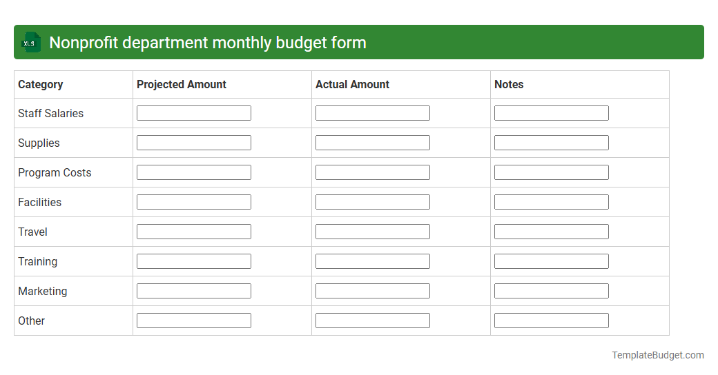 Nonprofit department monthly budget form