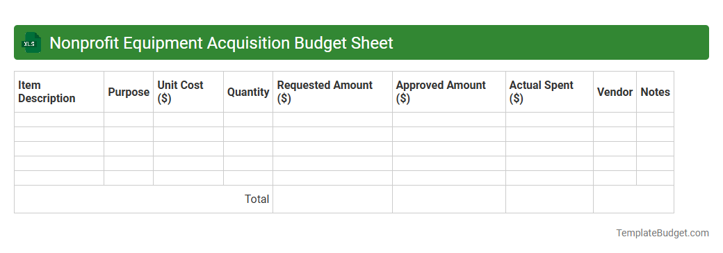 Nonprofit Equipment Acquisition Budget Sheet