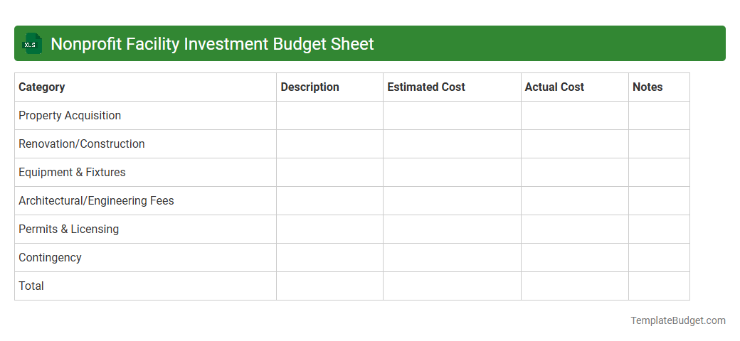 Nonprofit Facility Investment Budget Sheet