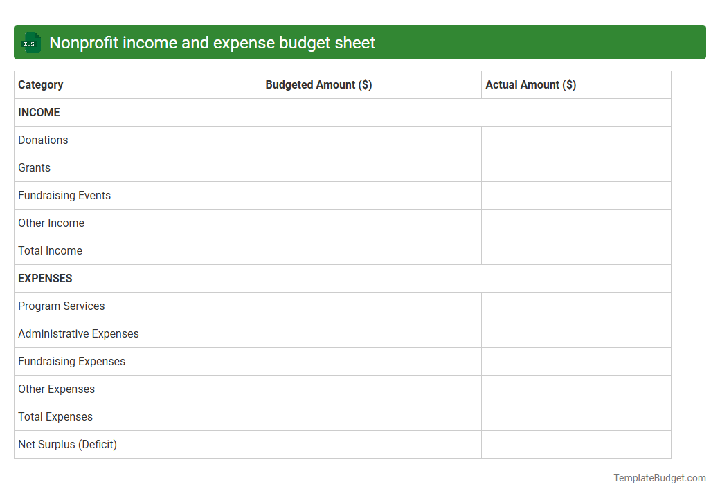 Nonprofit income and expense budget sheet