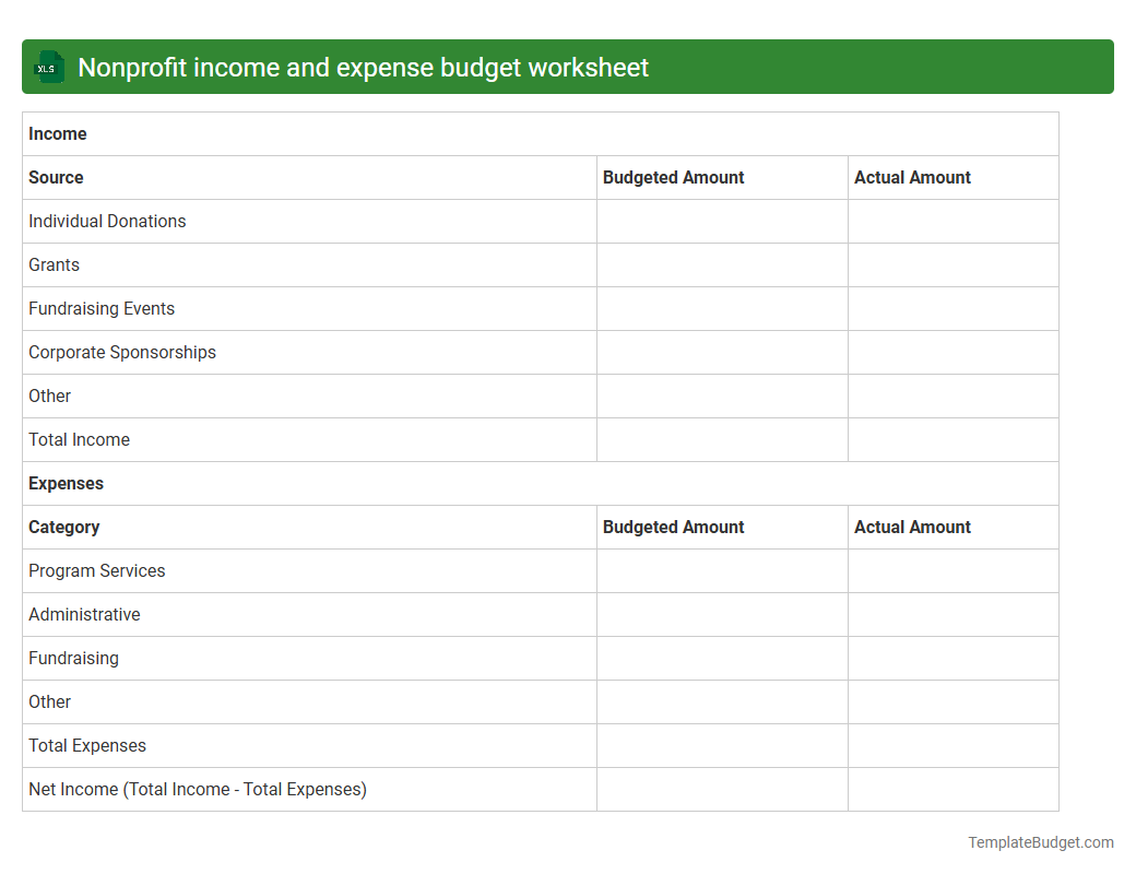 Nonprofit income and expense budget worksheet