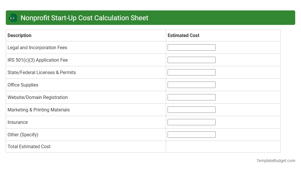 Nonprofit Start-Up Cost Calculation Sheet