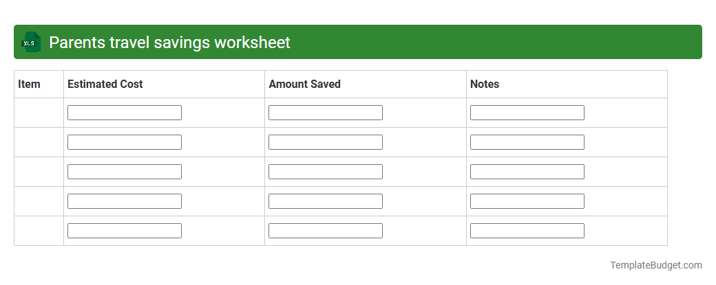 Parents travel savings worksheet