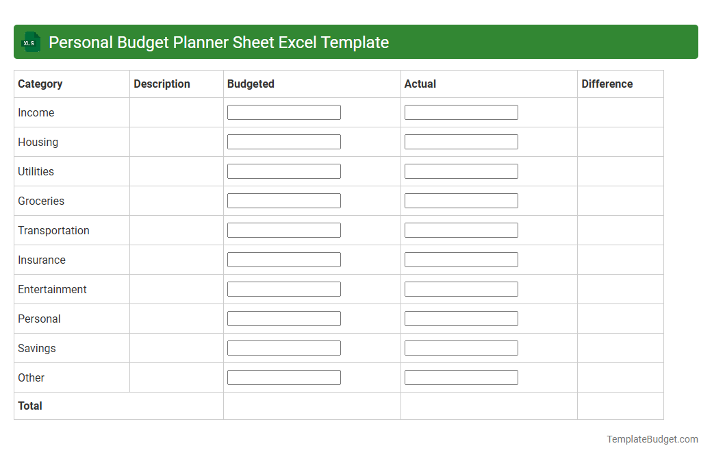 Personal Budget Planner Sheet Excel Template