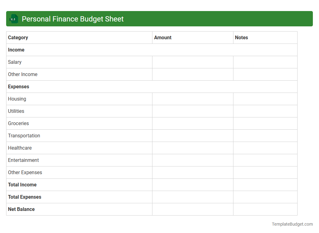 Personal Finance Budget Sheet