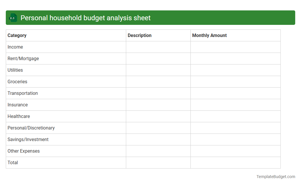 Personal household budget analysis sheet