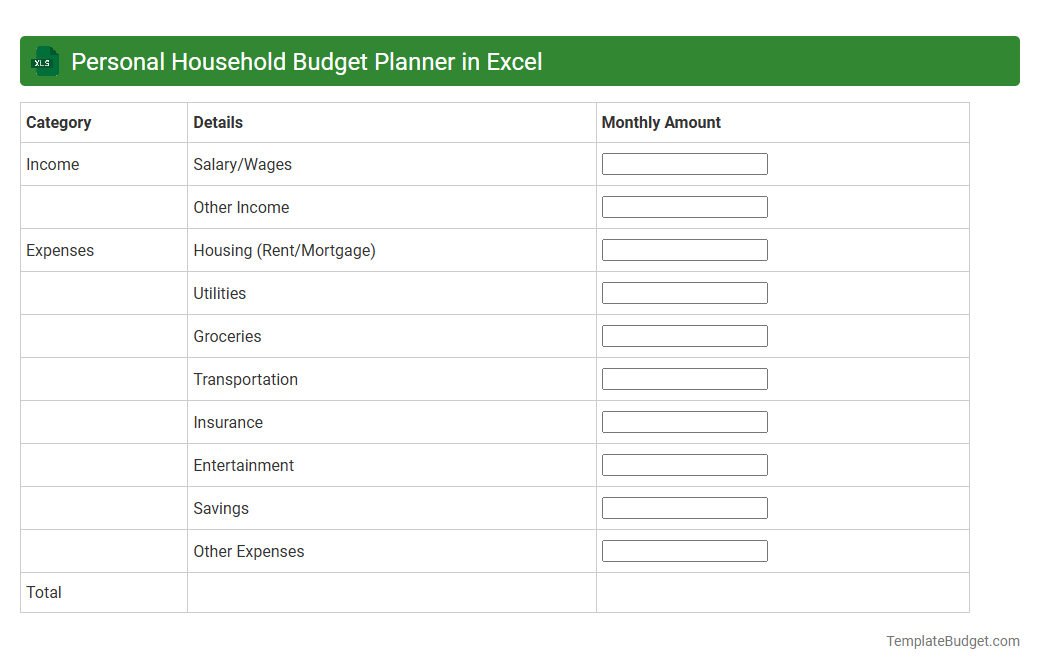 Personal Household Budget Planner in Excel