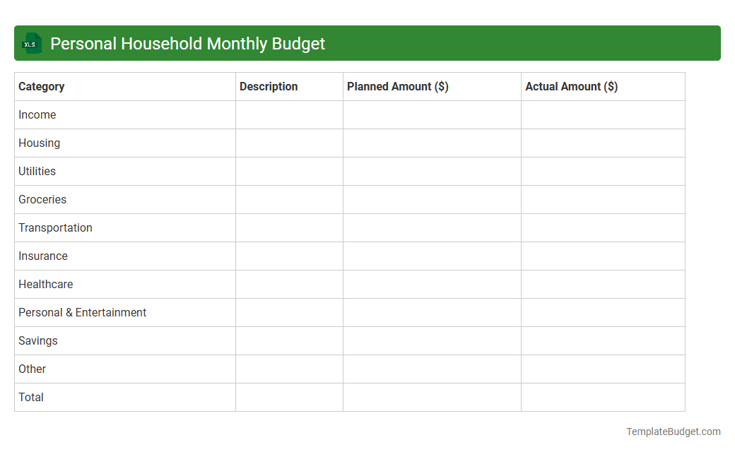 Personal Household Monthly Budget