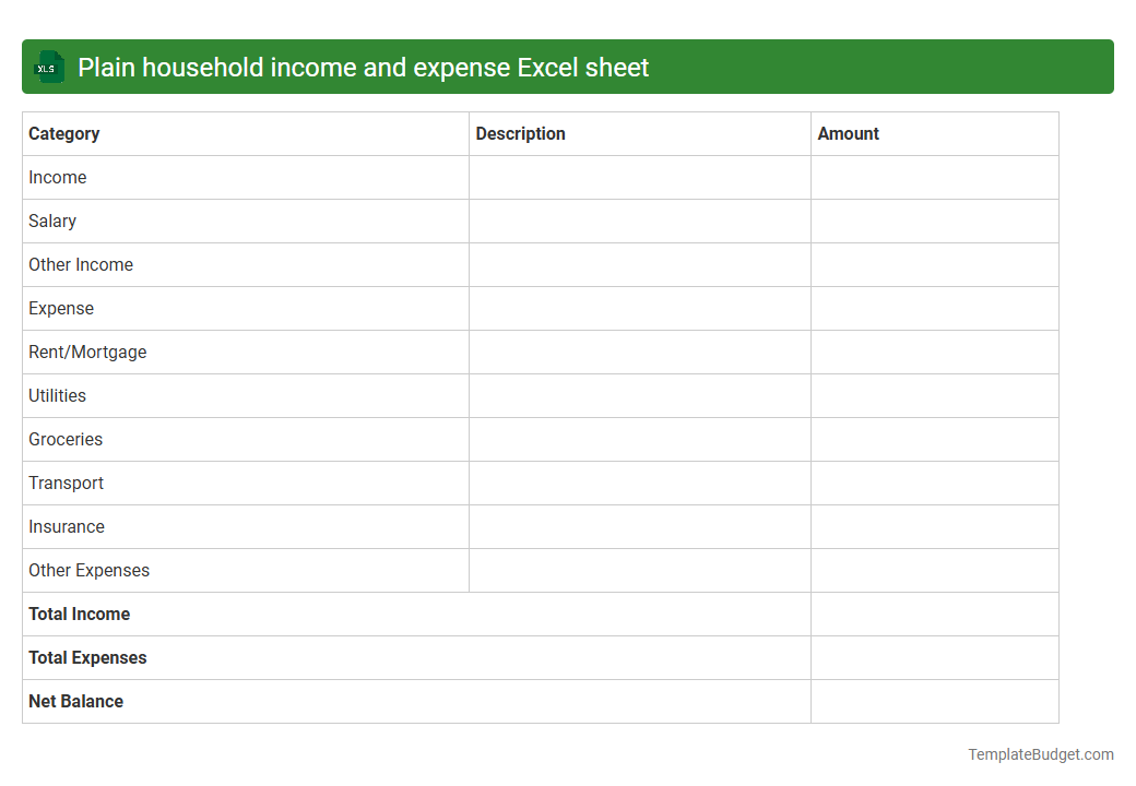 Plain household income and expense Excel sheet