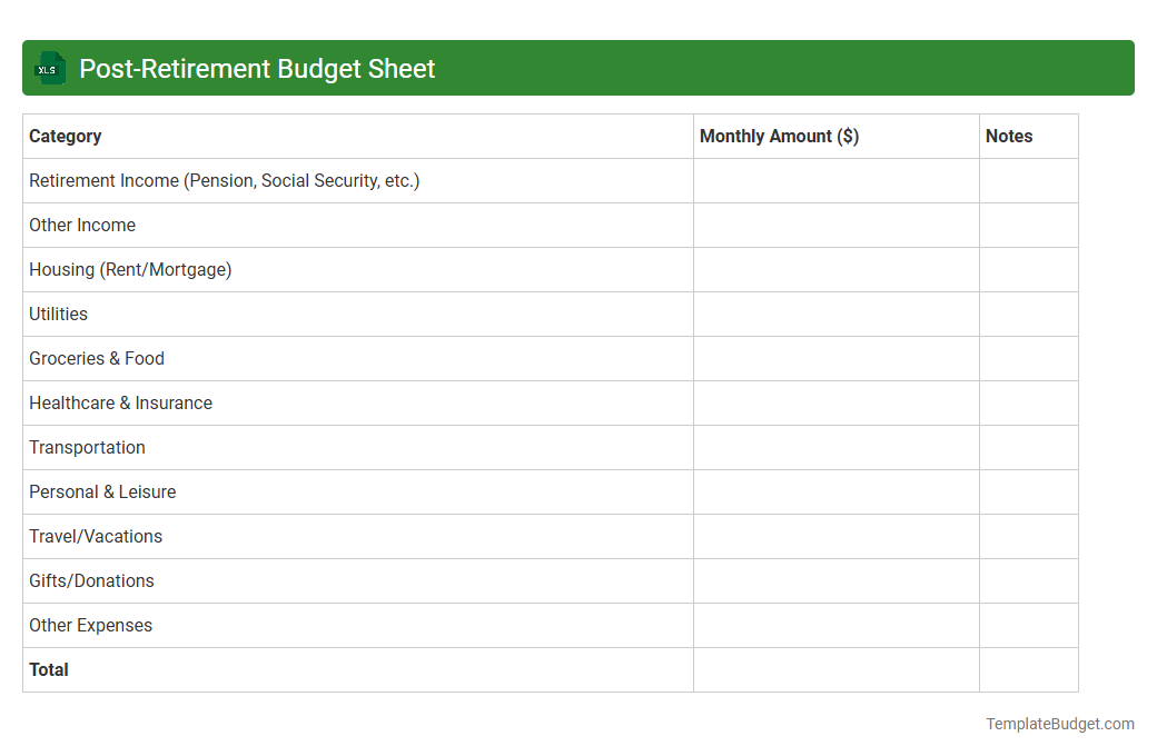 Post-Retirement Budget Sheet