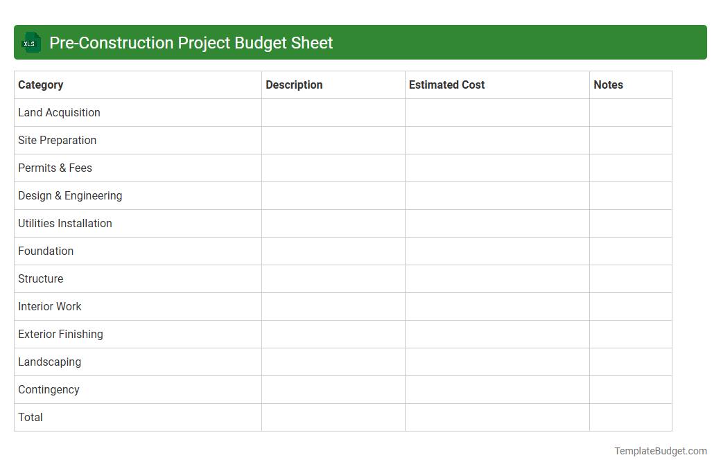 Pre-Construction Project Budget Sheet