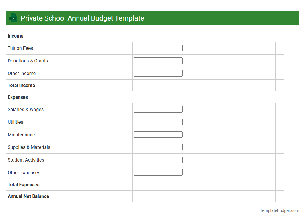 Private School Annual Budget Template