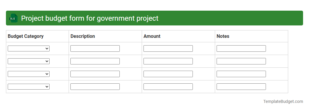 Project budget form for government project