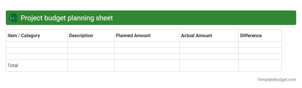Project budget planning sheet