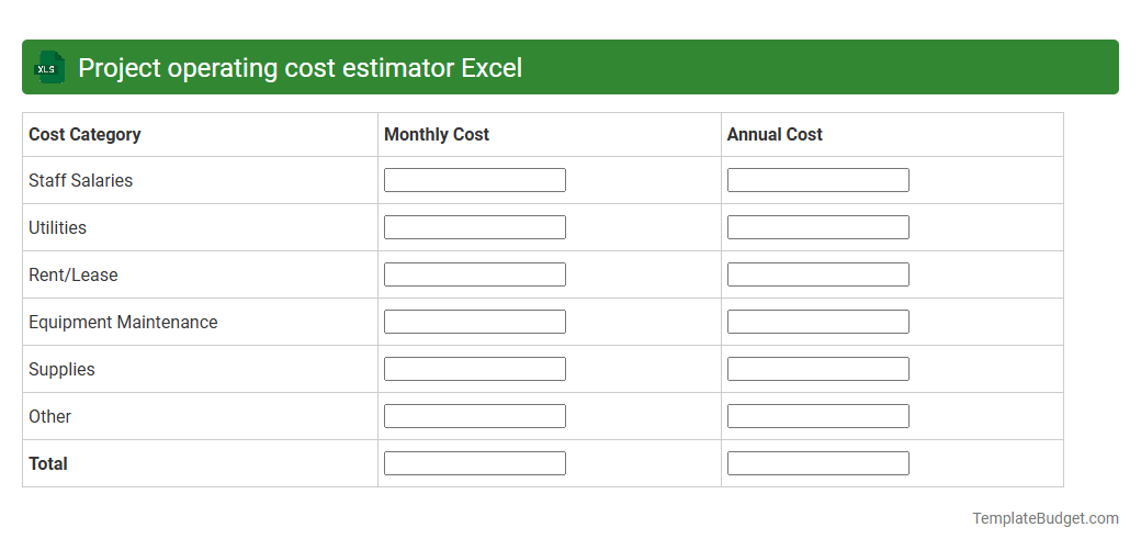 Project operating cost estimator Excel