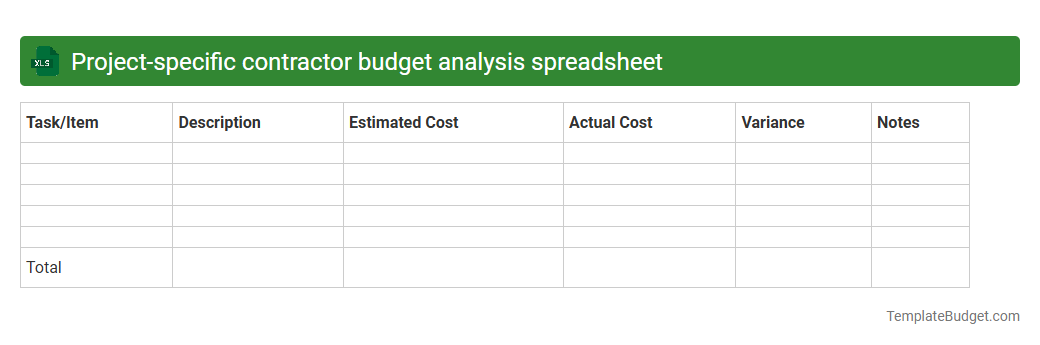 Project-specific contractor budget analysis spreadsheet