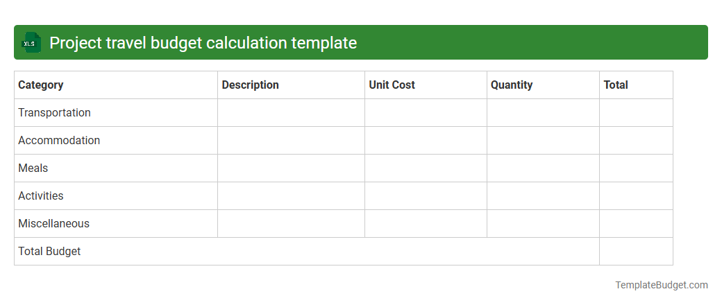 Project travel budget calculation template