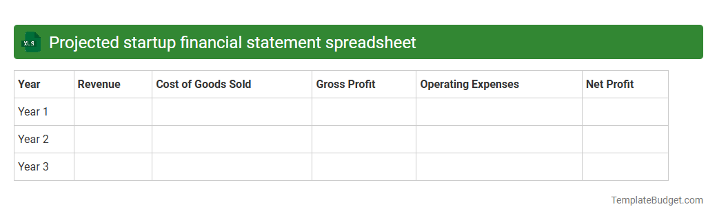 Projected startup financial statement spreadsheet