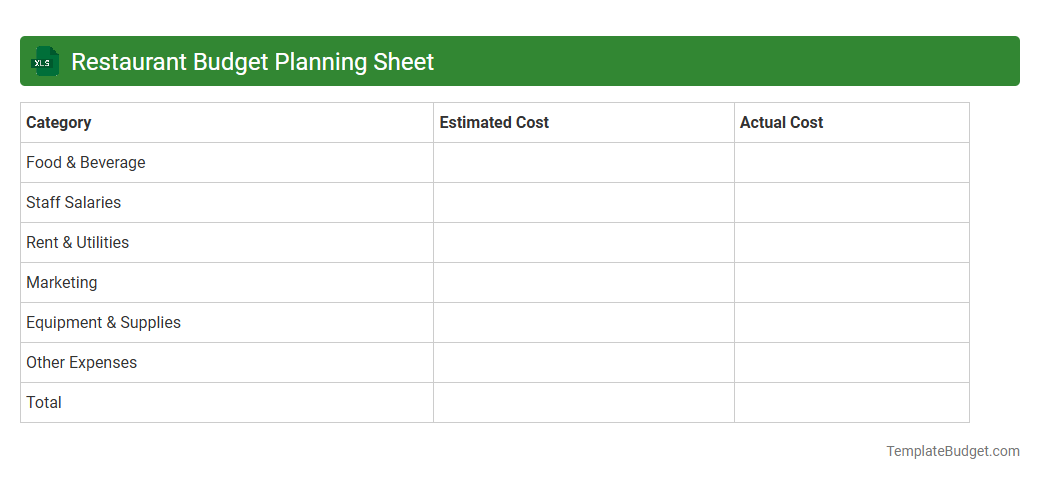 Restaurant Budget Planning Sheet