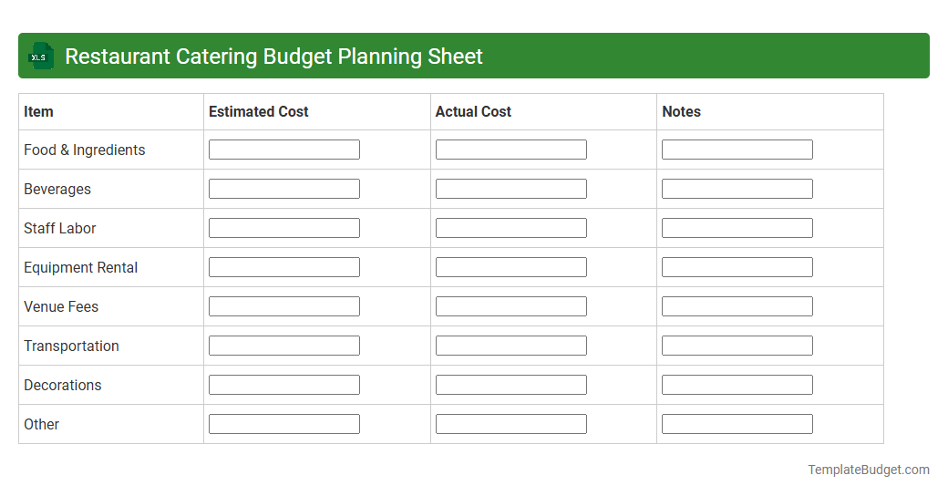 Restaurant Catering Budget Planning Sheet