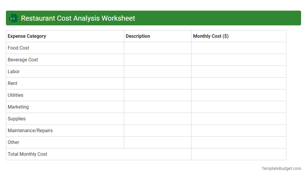 Restaurant Cost Analysis Worksheet