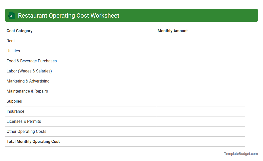 Restaurant Operating Cost Worksheet