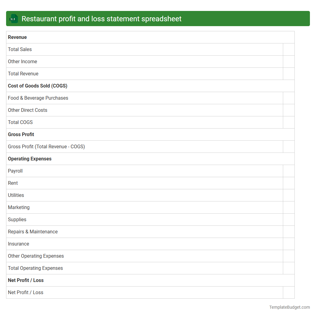 Restaurant profit and loss statement spreadsheet
