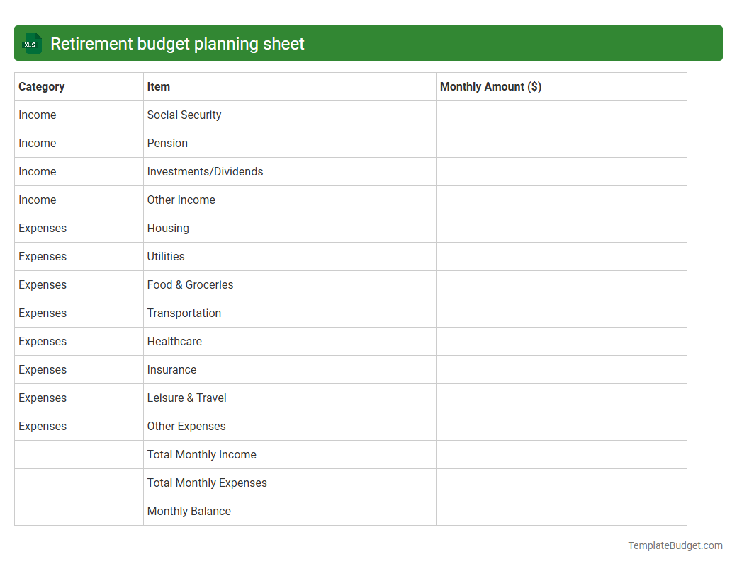 Retirement budget planning sheet