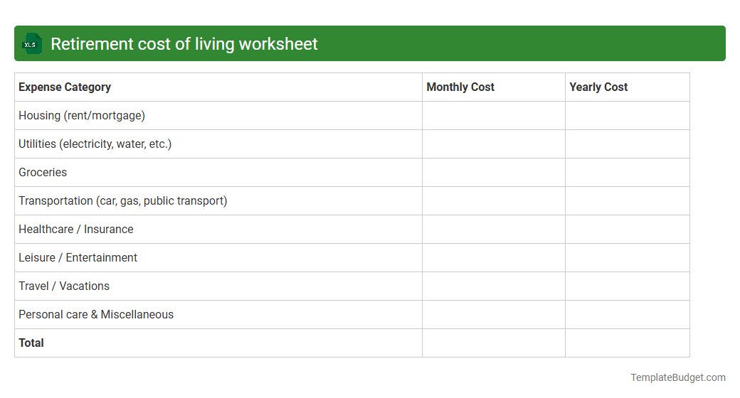 Retirement cost of living worksheet