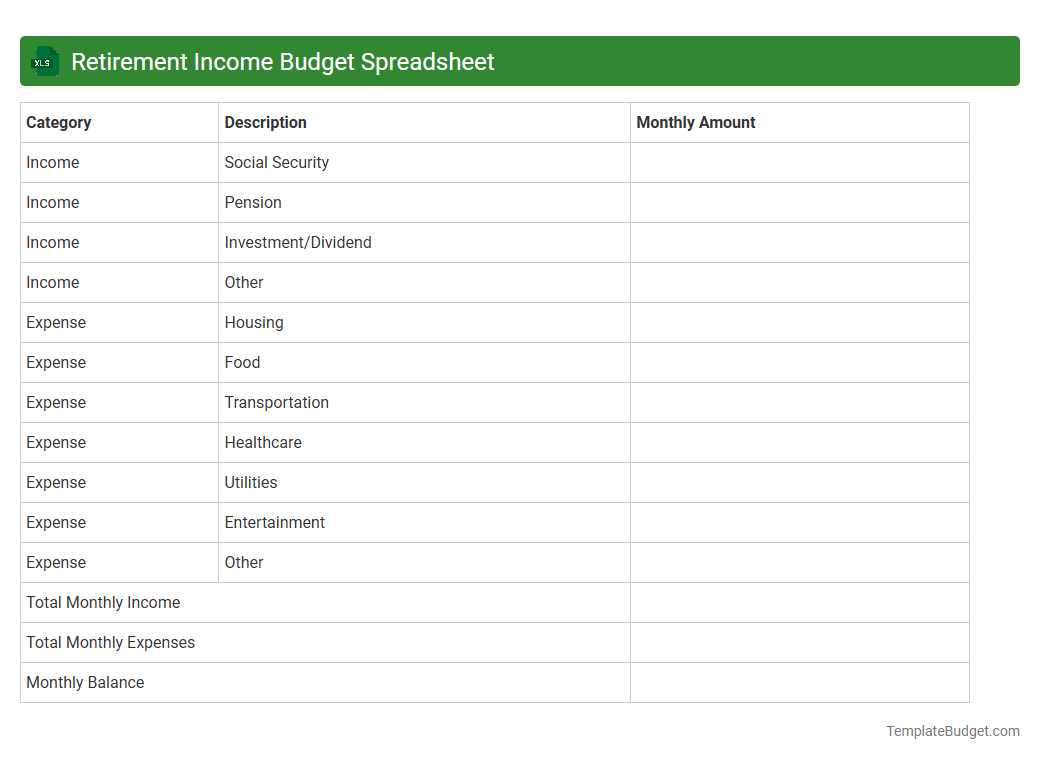 Retirement Income Budget Spreadsheet