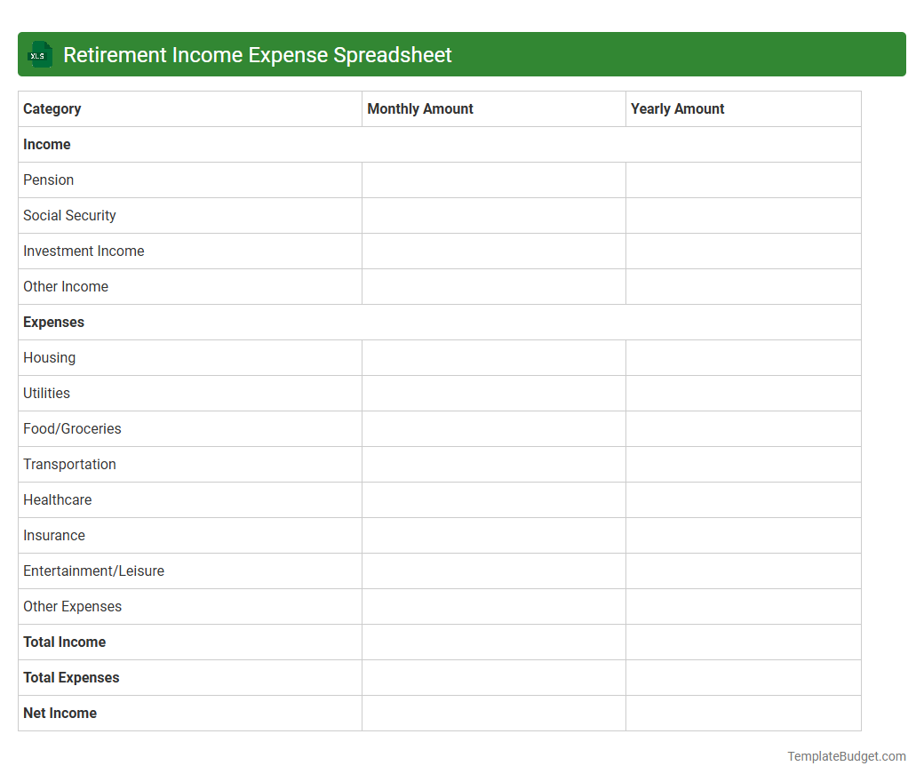 Retirement Income Expense Spreadsheet