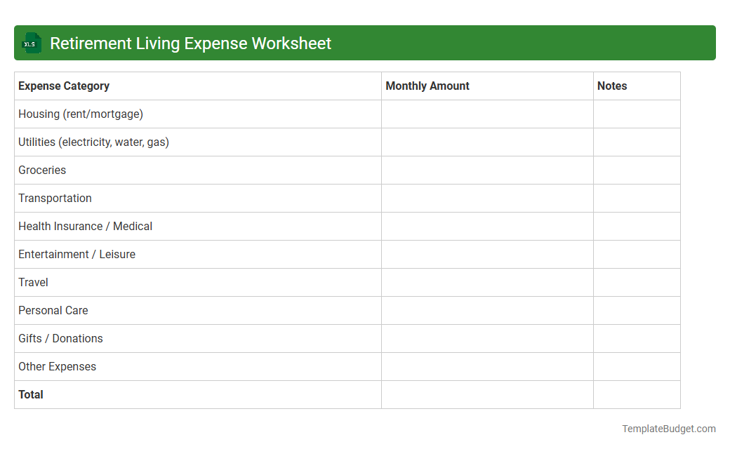Retirement Living Expense Worksheet