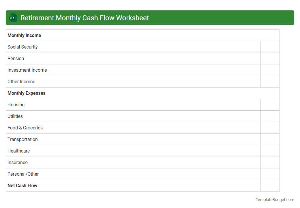 Retirement Monthly Cash Flow Worksheet