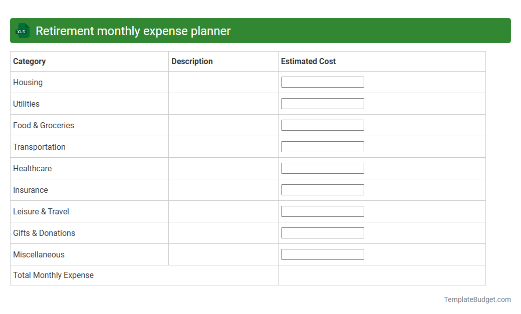 Retirement monthly expense planner
