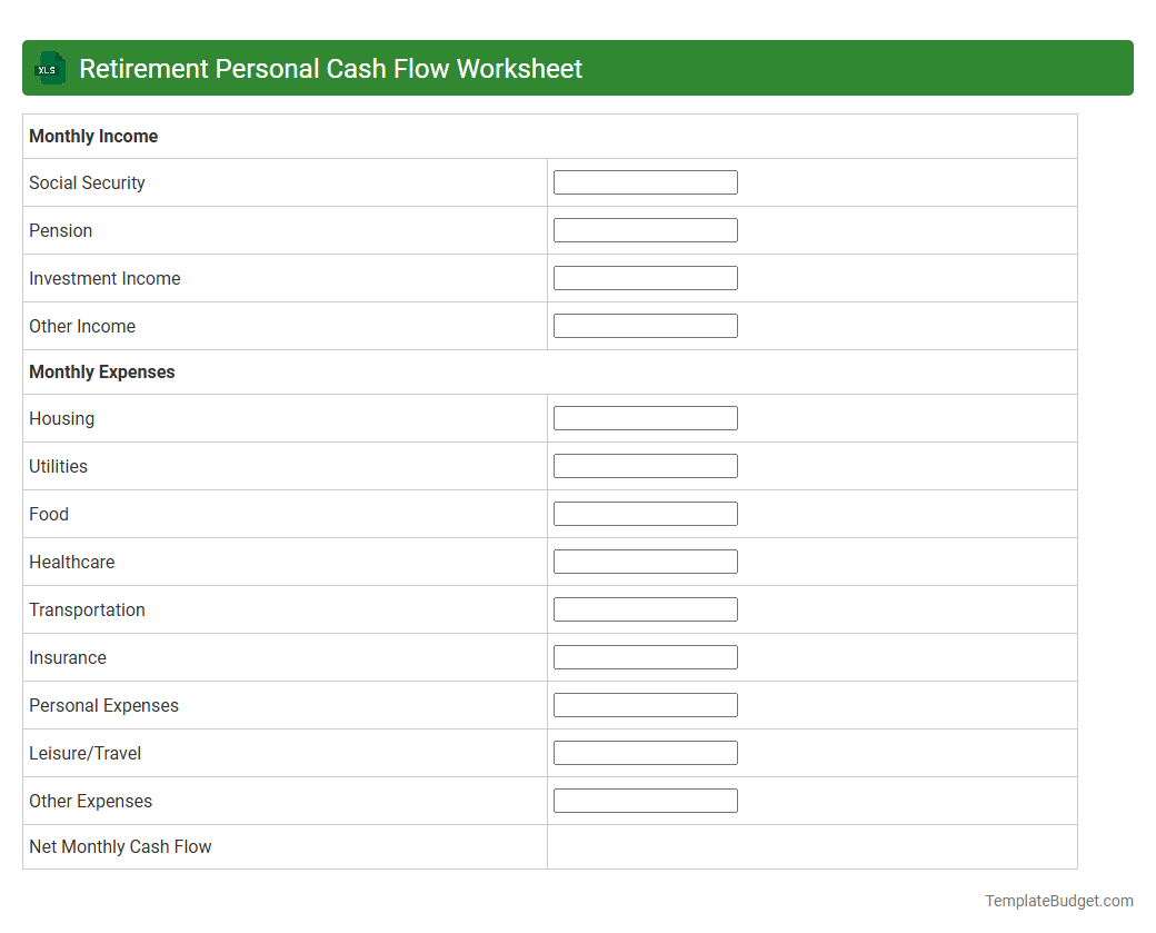 Retirement Personal Cash Flow Worksheet