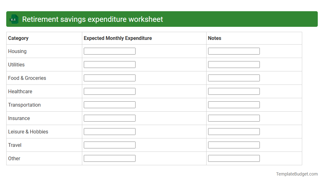 Retirement savings expenditure worksheet