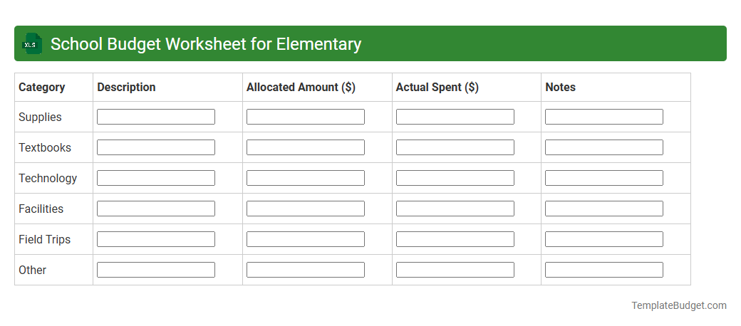 School Budget Worksheet for Elementary