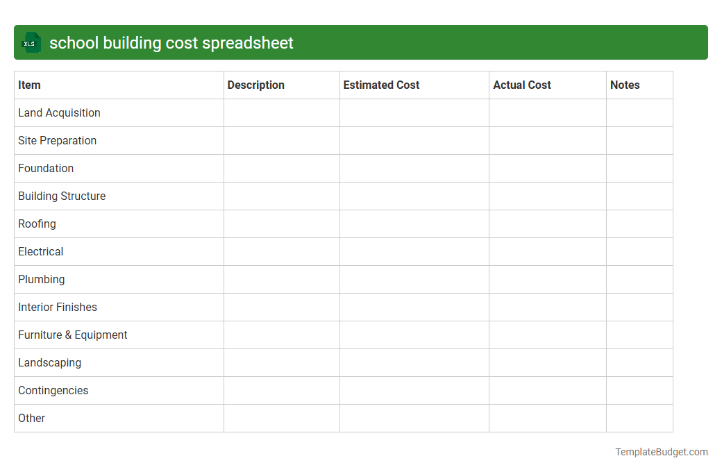 school building cost spreadsheet