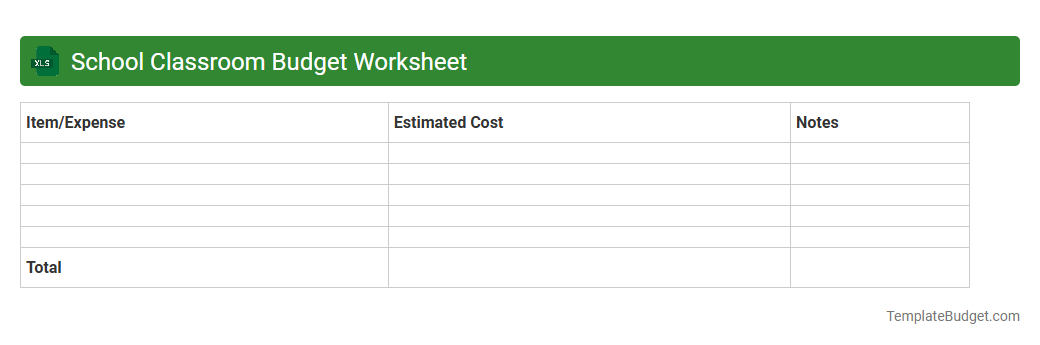 School Classroom Budget Worksheet
