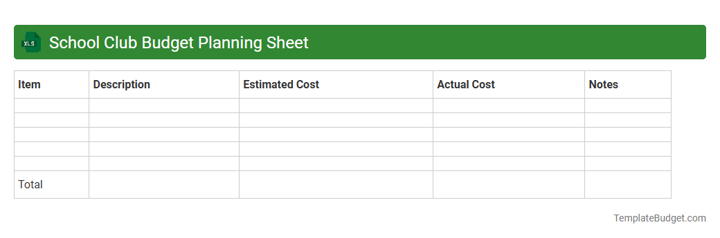 School Club Budget Planning Sheet