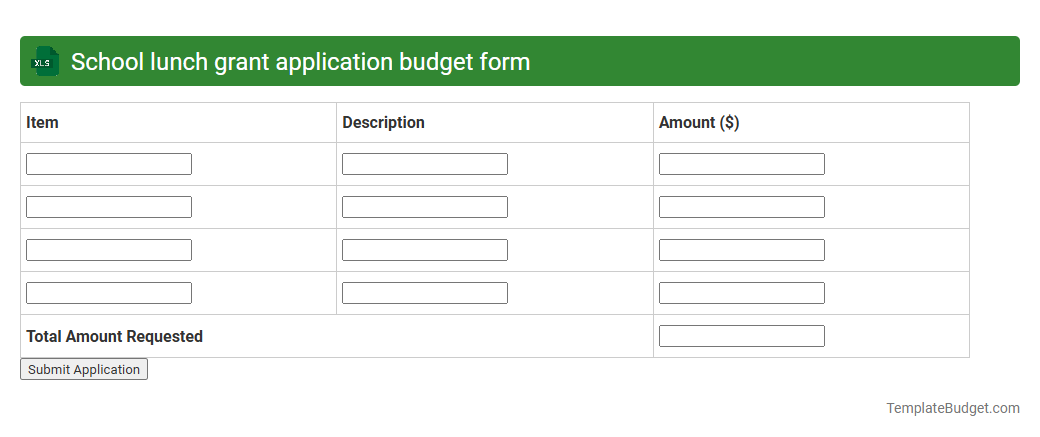 School lunch grant application budget form