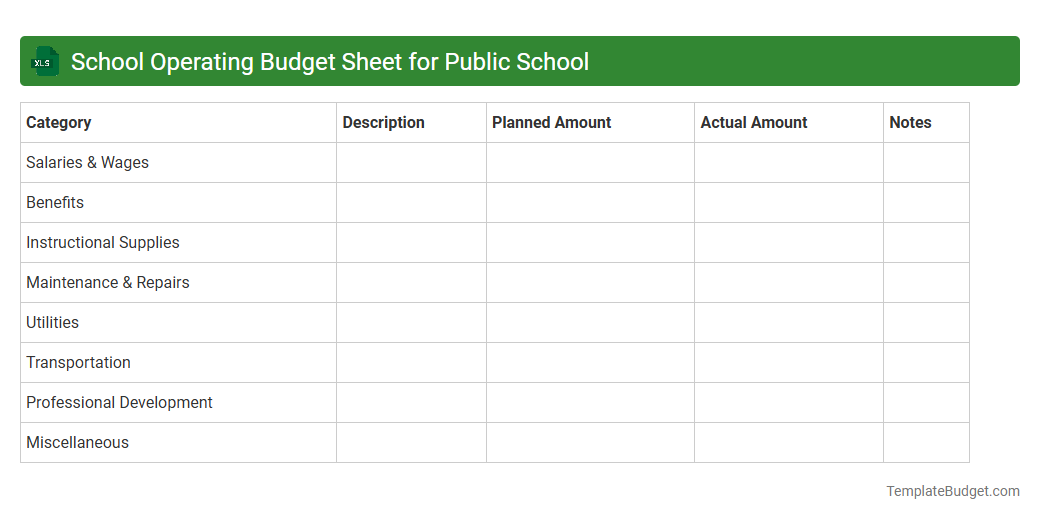 School Operating Budget Sheet for Public School