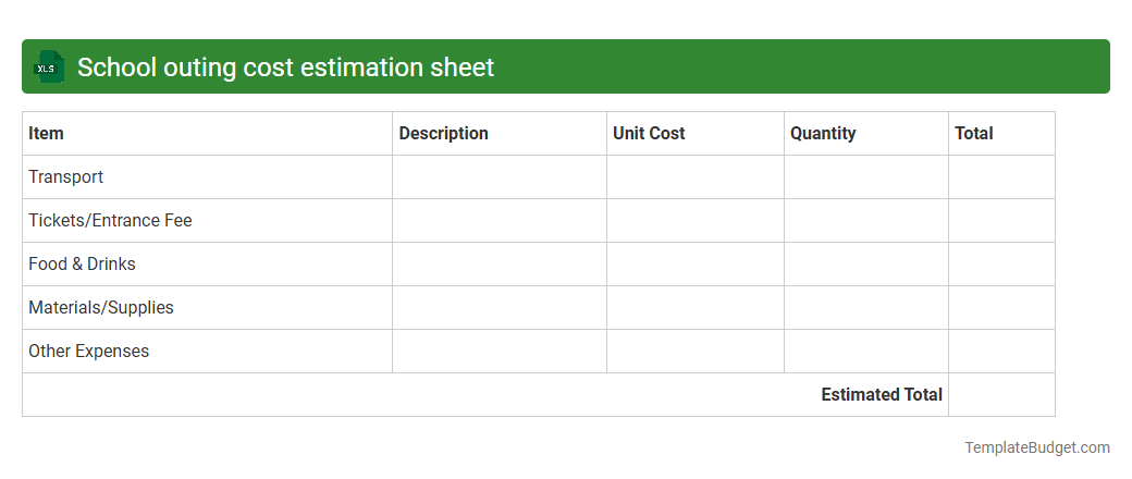 School outing cost estimation sheet