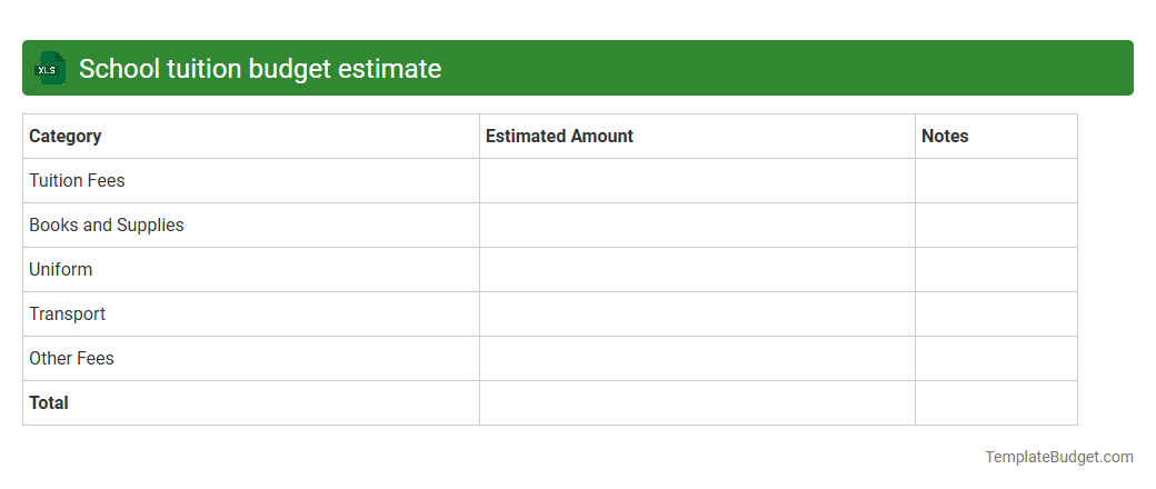 School tuition budget estimate