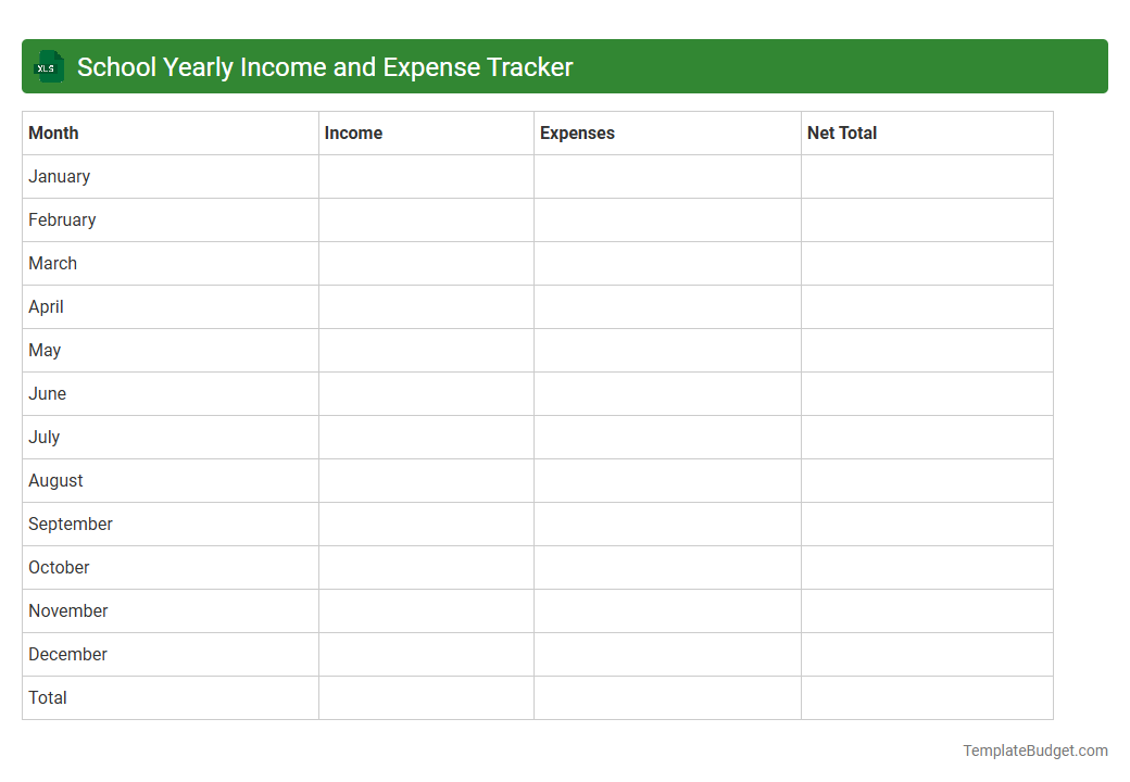 School Yearly Income and Expense Tracker
