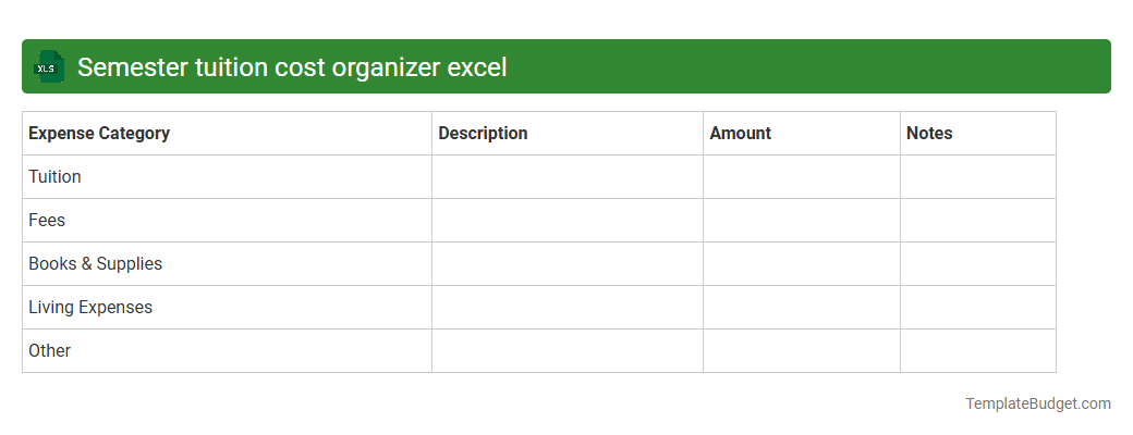 Semester tuition cost organizer excel