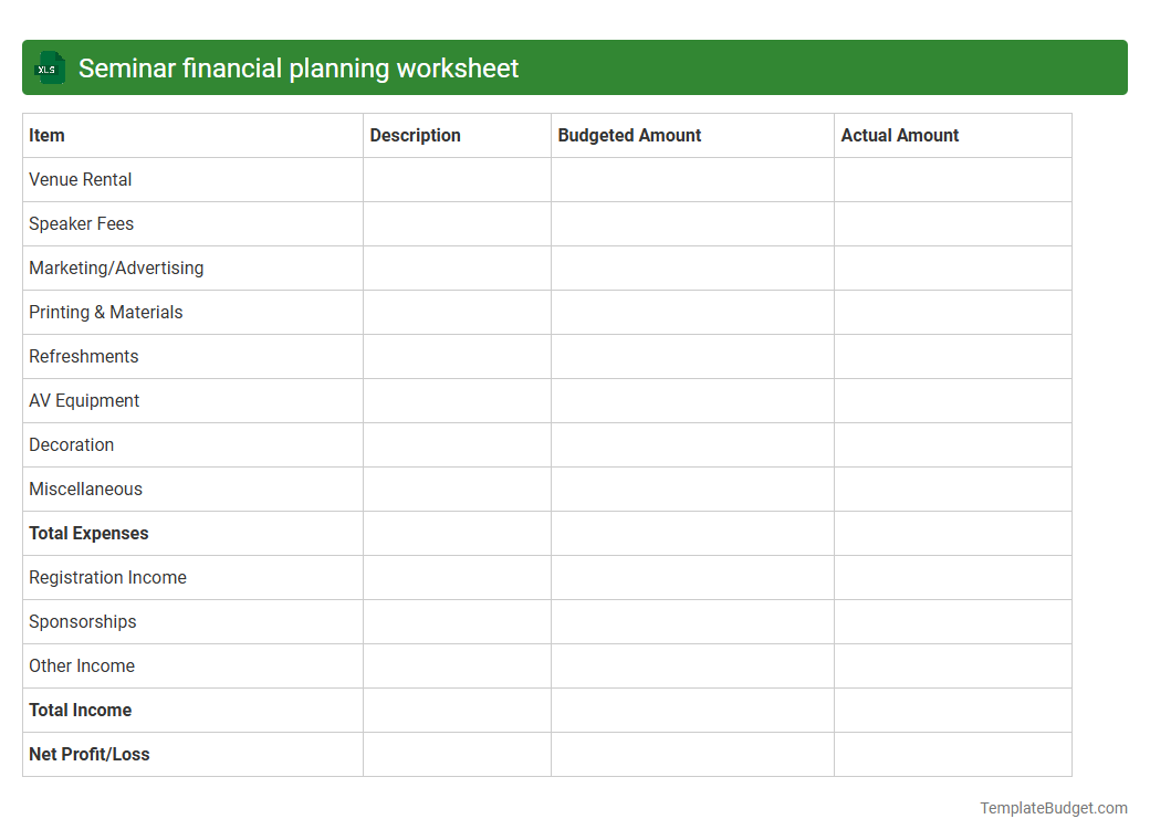 Seminar financial planning worksheet