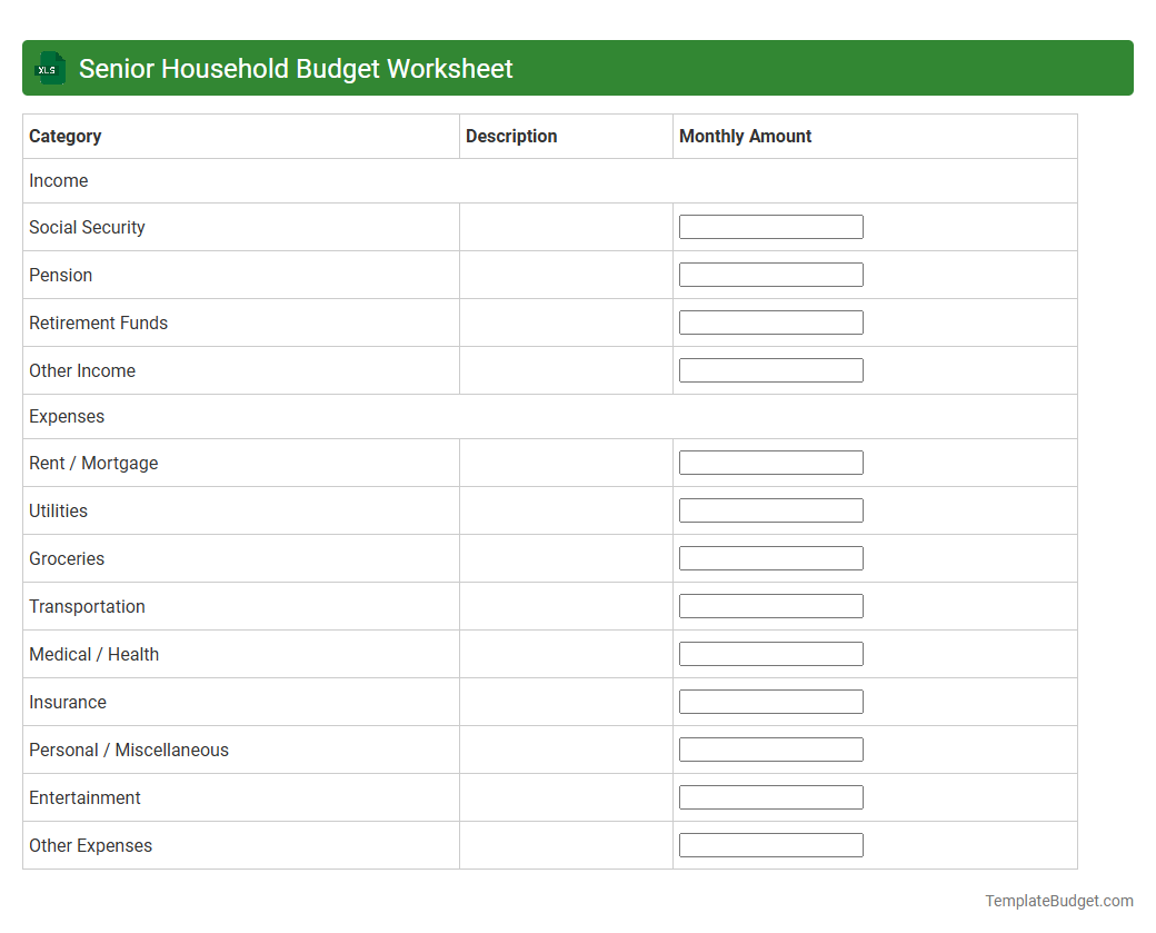 Senior Household Budget Worksheet
